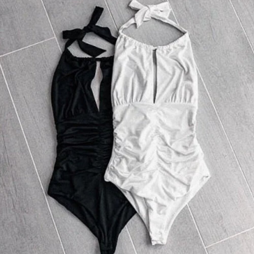 Stylish Halter One-Piece Black and White Bodysuits | pack of 2 | Ruched design